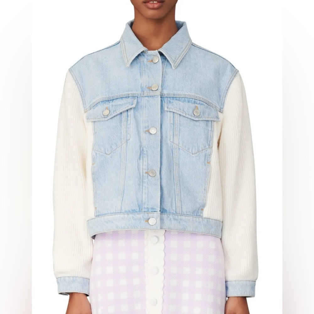 Maje Mixed Media Trucker Jacket Size 36